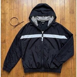 Vtg BEBE SPORT Black Hooded Windbreaker Jacket Y2K Perforated Mesh Blokette L